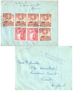 Malta 1/2d (5) and 2d (2) KGVI 1944 Malta Air Mail to Worcester, England with...