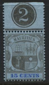 Mauritius 1895 15 cents with Plate number tab unmounted mint NH