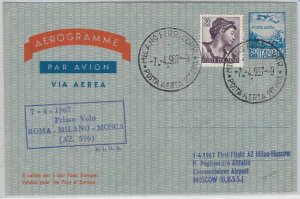 50091 ITALY Rome / Moscow - AIRMAIL 1st FLIGHT COVER aerogram - pilgrims #667 comics-