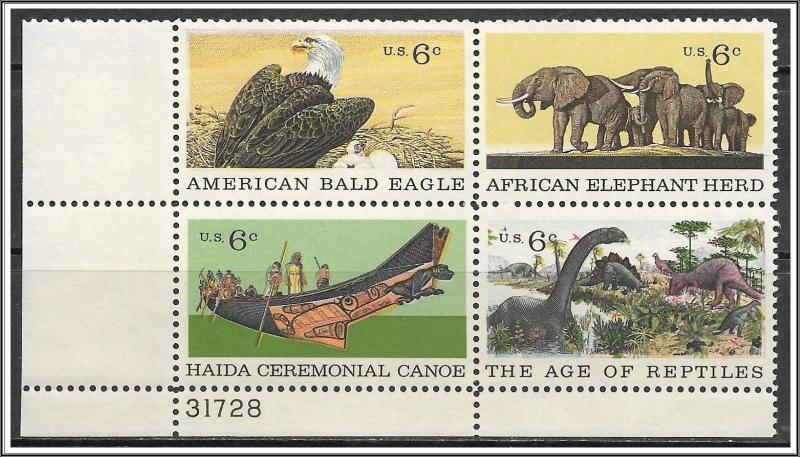 US Plate Block #1387-1390 Natural History Issue MNH