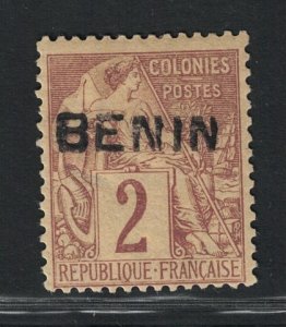 1892 Benin, 2 cent brown lilac # 2, MH*