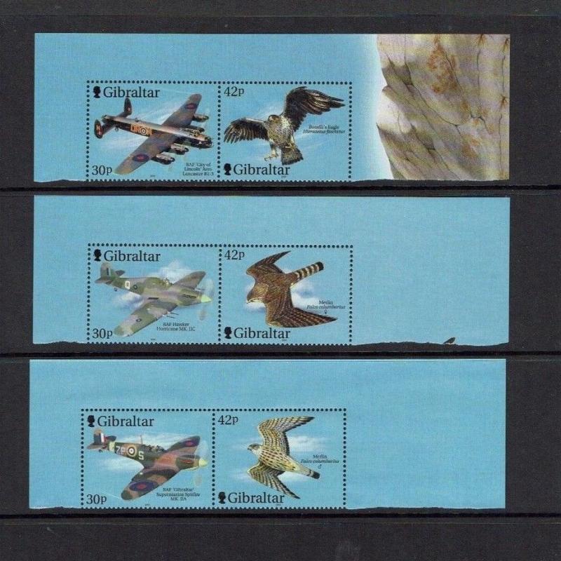 Gibraltar: 2000, Wings of Prey, 2nd series, birds, aircraft, MNH set +2 M/S