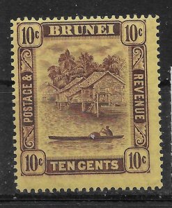 BRUNEI SG73 1937 10c PURPLE ON YELLOW MTD MINT