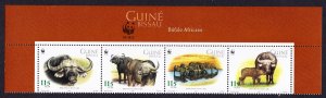 Guinea-Bissau WWF African Buffalo Strip of 4v WWF logo 2002 MNH