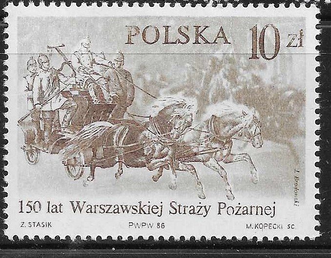 Poland 1986 Warsaw Fire Brigade Horse Sc 2726 MNH A2000