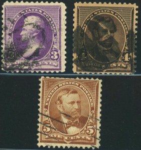 USA #221 #222 #223 Jackson Lincoln Grant Postage Stamps 1890 Used