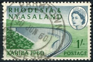 Rhodesia & Nyasaland Sc#174 Used, 1sh dull bl & emer, Opening of Kariba Hydro...