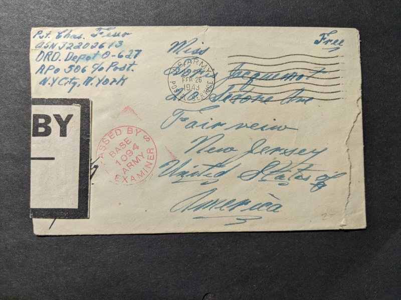 APO 506 GLASGOW, SCOTLAND, UK 1943 Censored WWII Army Cover ORD Depot