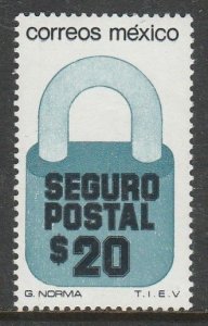 MEXICO G38, $20P Padlock Insured Letter Unwmk Fluor Paper 5. MINT, NH. VF.