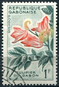 Gabon Sc#155 Used, 1fr sl grn, red & bis, Flora - 1961 (1961)