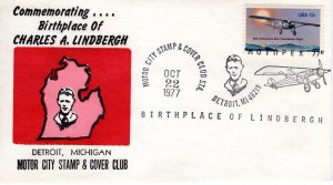 BIRTHPLACE OF CHARLES LINDBERGHMOTOR CITY STAMP CL - DETROIT, MI  1977  FDC17711