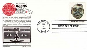 USA 1980 FDC Sc 1835 Northwest Indian Art Masks Aristocrat Cachet Spokane WA