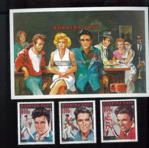 Elvis & Marilyn Monroe Jazz Club Art Souvenir Stamp Sheet Set Burkina Faso E31