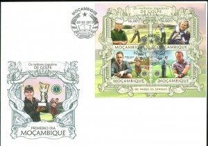 MOZAMBIQUE 2013 GOLF CHAMPIONS OF ALL TIME SHEET OF FOUR STAMPS FDC