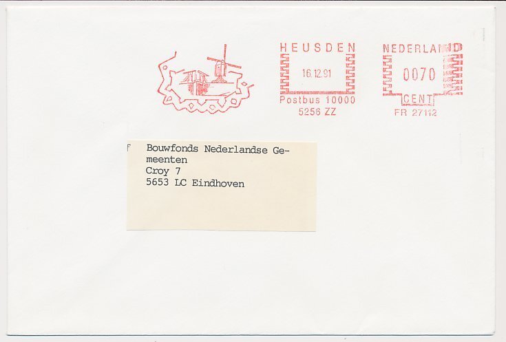 Meter cover Netherlands 1991 - Francotyp 27112 Windmill - Bridge - Heusden