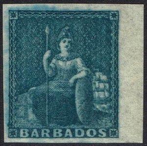 BARBADOS 1852 BRITANNIA SLATE BLUE UNISSUED IMPERF ON BLUED PAPER