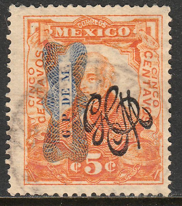 MEXICO 544, 5c CORBATA & CARRANZA MONOGRAM REVOLUT OVPT USED. F-VF. (123)