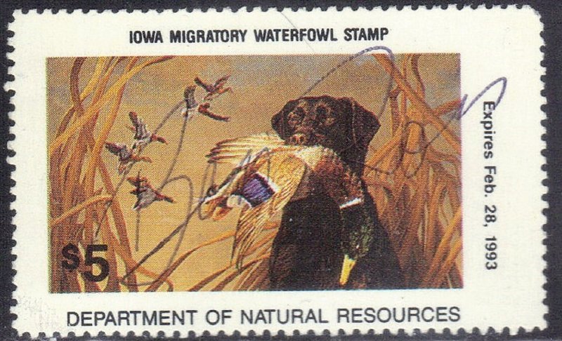 IOWA WILD LIFE MIGRATORY WATERFOWL STAMP 1992 SIGNED  SEE SCAN