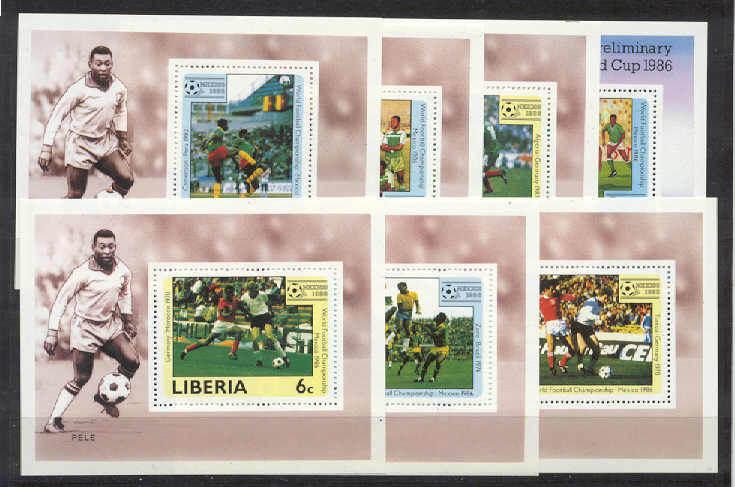 Liberia 1030-36, 7 MNH s/s Football-86