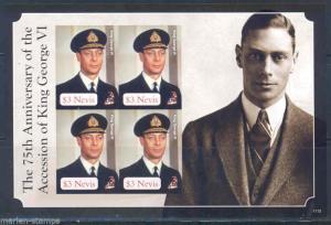 NEVIS 75th ANNIVERSARY  ACCESSION OF KING GEORGE VI  IMPERFORATED SHEET NH