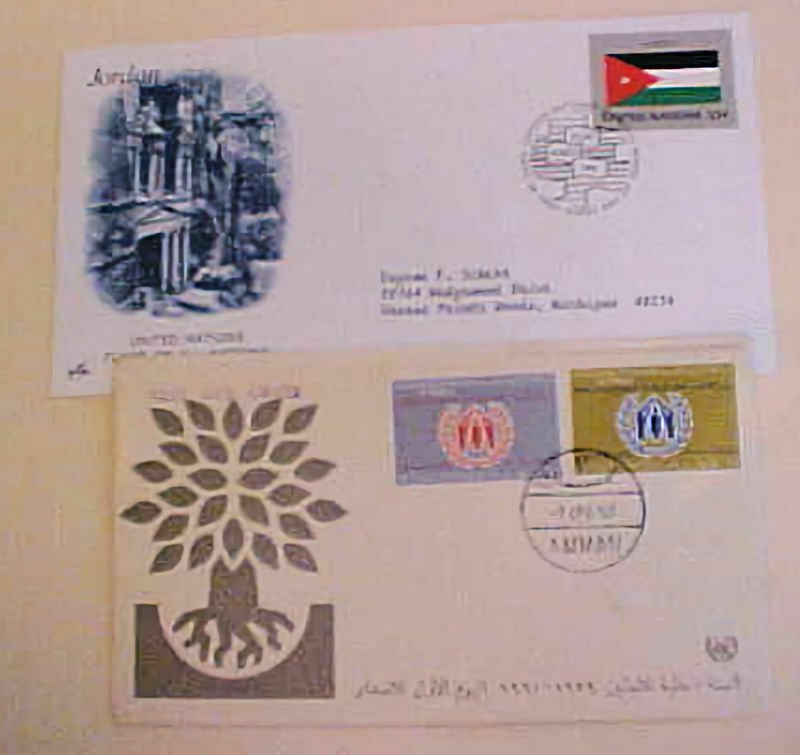 JORDAN  FDC 1960,1964 & UNITED NATIONS 1988  CACHET