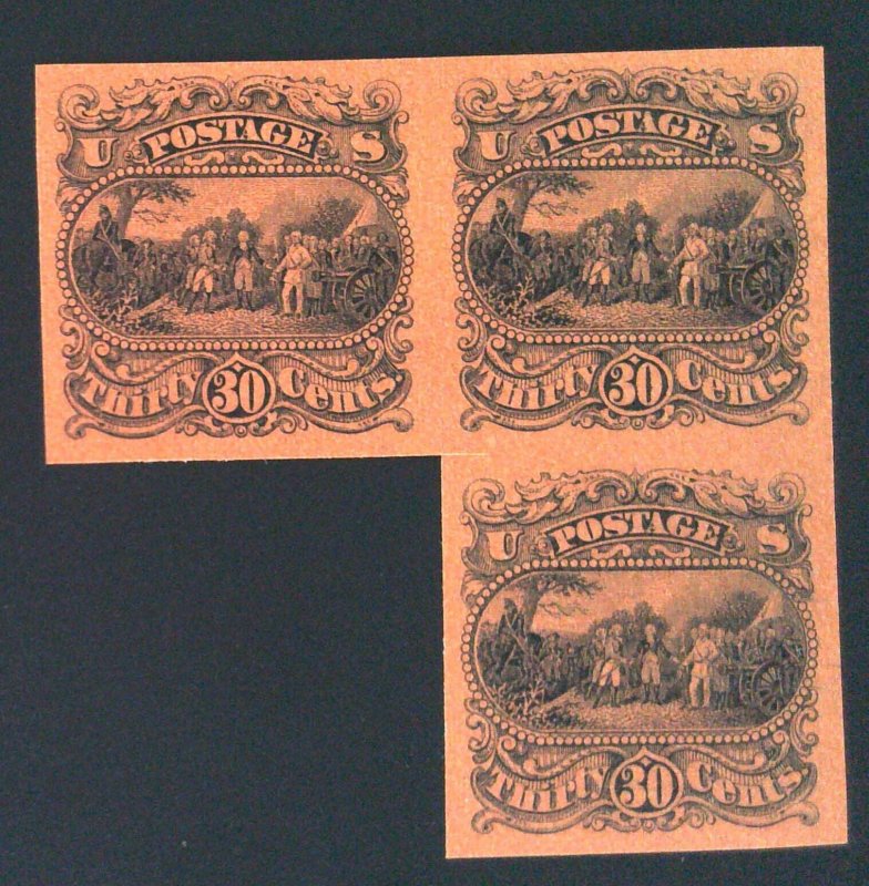 US Scott #121-E1p - 30c Black on Salmon Red - Essay