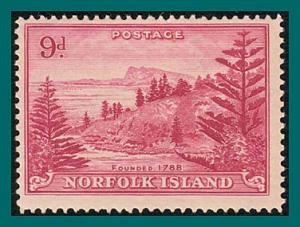 Norfolk Island 1947 Ball Bay, 9d MLH  #10,SG10