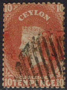 CEYLON 1861 QV 10D WMK LARGE STAR PERF 12½ USED