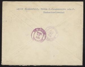 Czechoslovakia 225 on 1938 censored reg cover w/Praha pmk to Oakland, CA