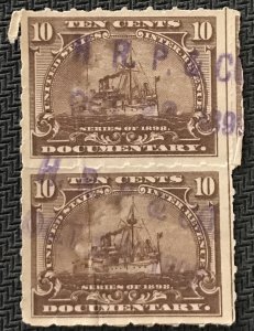 US Used #R168 Vertical Pair Vertical Crease Battleship L37