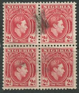 Nigeria -Scott 66 - KGVI Definitive - 1938 - Used - Block of 4 X 2p Stamps