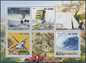 Sao Tome & Principe 2009 MNH Stamps Natural Disasters Helicopters Tsunami 4v M/S