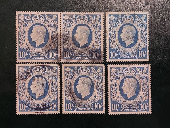 1939 Great Britain Lot of 14 King George VI-10s Blue Used/F/VF Stamps SG#478a