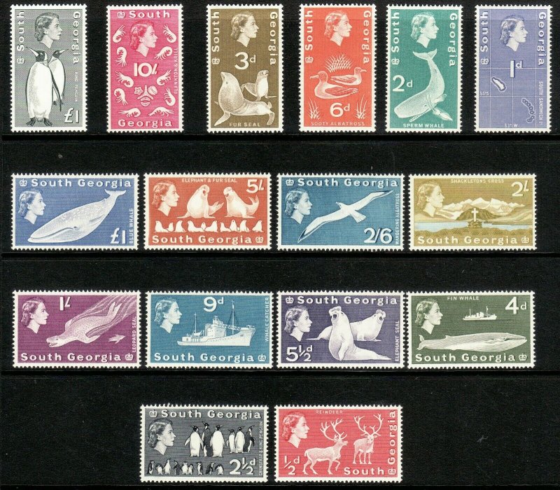 1963-69 South Georgia QE portrait complete set (16) MNH Sc# 1 / 16