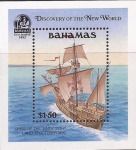 Bahamas - 1991 Discovery of America - Pinta Ship - Souvenir Sheet - Scott #729