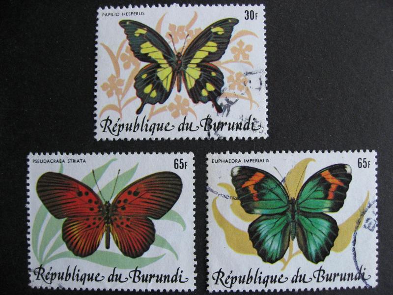 BURUNDI butterflies Sc 613a, 615a, 615b postally used!