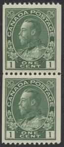 Canada #131 1c Admiral Coil Pair Perf 12 Horizontal VF Mint OG NH