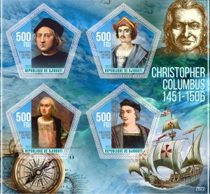 Stamps.Ships,Exploers ,Christopher Columbus 2022 year 1+1 sheets perf  Djibouti