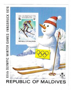 Maldives 1976 Innsbruck Winter Olympics Skiing Snowman S/S Sc 621 MNH C11
