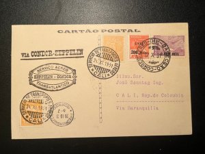 1931 Brazil Graf Zeppelin LZ 127 Airmail Cover Rio De Janeiro to Cali Colombia