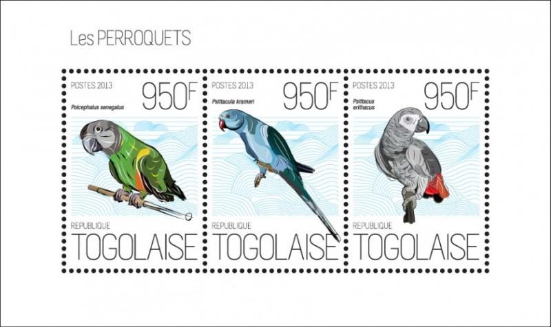 TOGO 2013 SHEET PARROTS BIRDS tg13618a