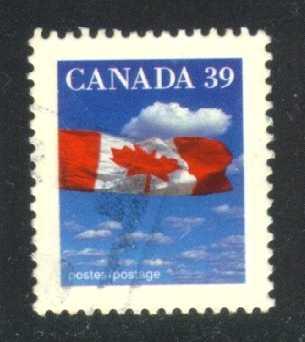 Canada #1166 Flag and Clouds, used (0.25)