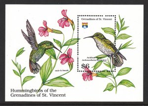 St Vincent Grenadines 910 Hummingbirds Souvenir Sheet MNH VF