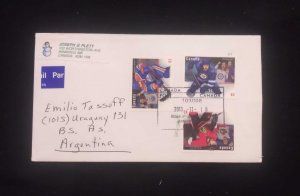 C) 2013. CANADA. AIRMAIL ENVELOPE SENT TO ARGENTINA. DOUBLE ICE HOCKEY STAMPS.