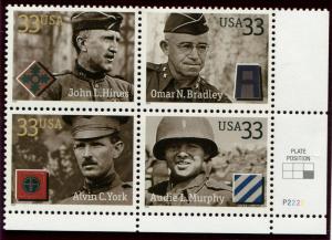 3396a US 33c Distinguished Soldiers, MNH PB/4