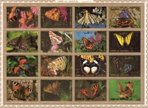 Umm Al Qiwain 1972 BUTTERFLIES Sheet 16v Perforated Mint (NH)