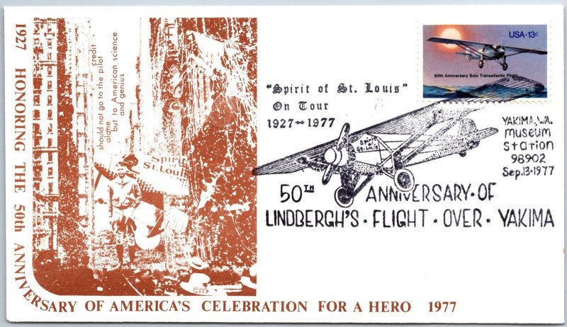 US SPECIAL EVENT COVER 50 YEARS LINDBERGH'S FLIGHT OVER YAKIMA WASHINGTON TYPE D