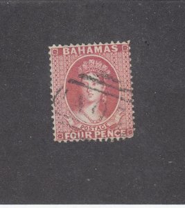 BAHAMAS # 18 Q/VICTORIA Perf 14 WMK 1- 4p ROSE LIGHT USED CAT VALUE $50+