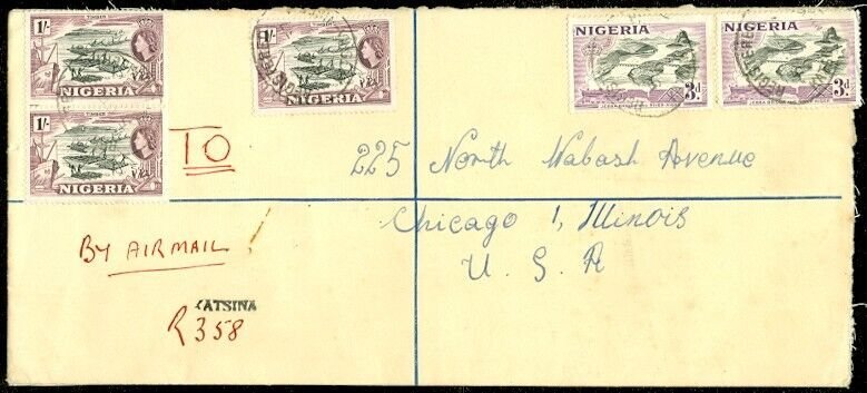 EDW1949SELL : NIGERIA Nice Usage on 1957 Registered Letter Envelope to USA.