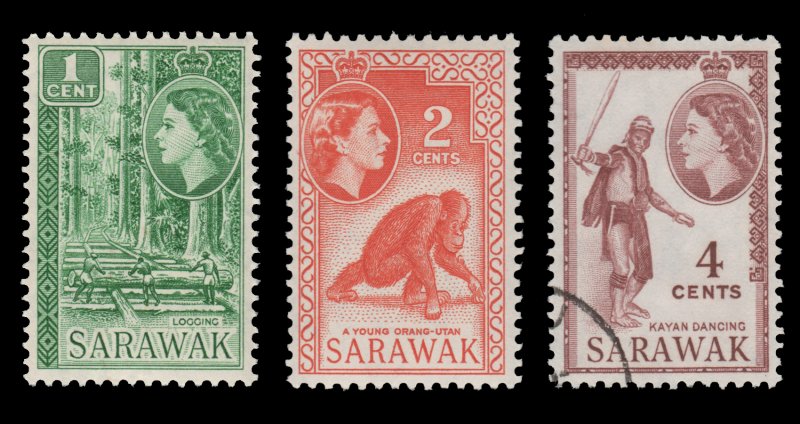 SARAWAK 1955 SCOTT # 197 - 99. # 1